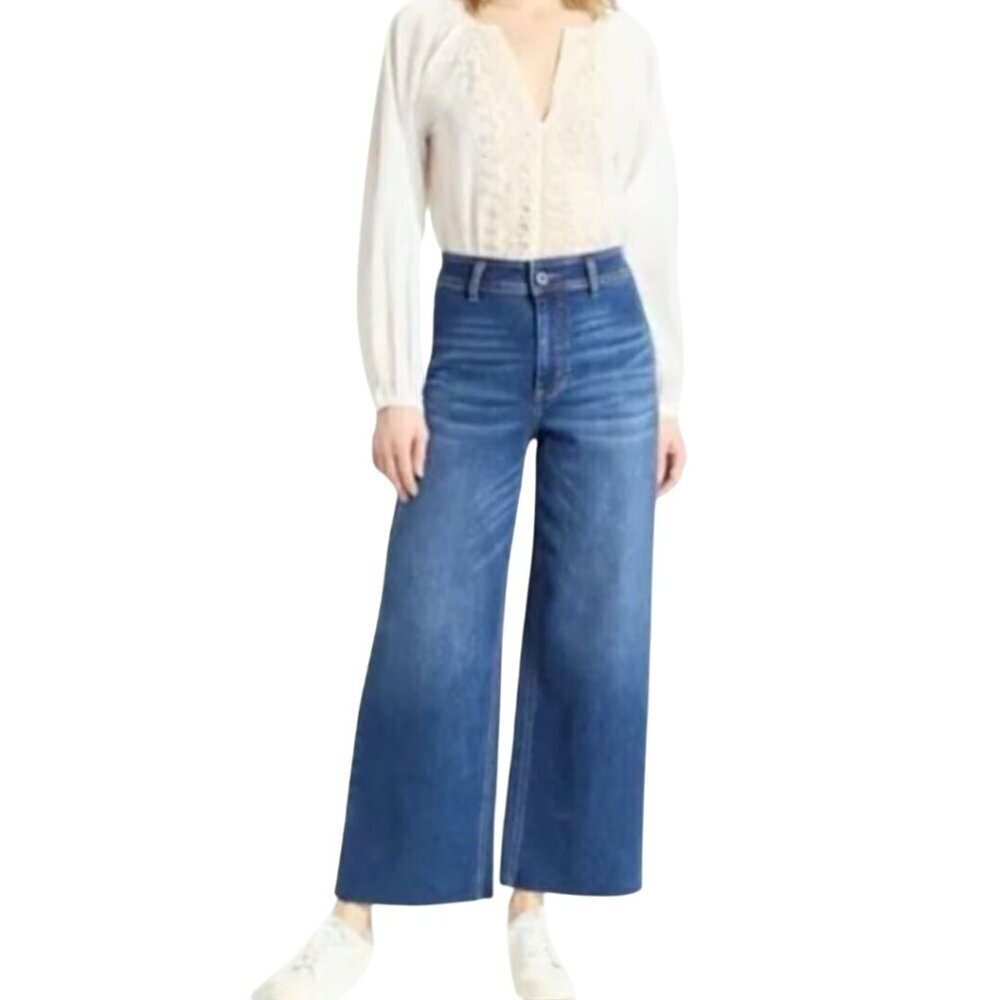 OAT NY High Rise Wide Leg Raw Hem Audre Dark Wash Jeans Size 10/30